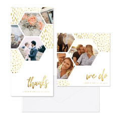 Hochzeitskartenset Fotocollage Sechseck mit Goldelementen