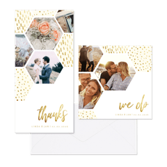 Hochzeitskartenset Fotocollage Sechseck mit Goldelementen