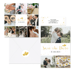 Hochzeitskartenset schlicht goldenes Konfetti 