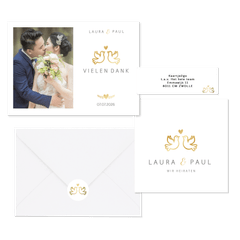 Hochzeitskarten mit goldenen Turteltauben