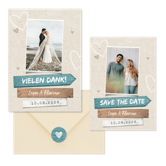 Hochzeitskartenset Wegweiser Sandstrand