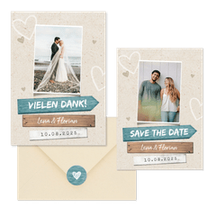 Hochzeitskartenset Wegweiser Sandstrand