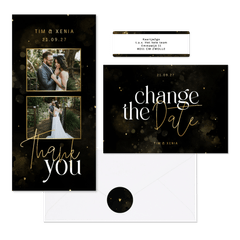 Hochzeitskartenset Typografie schwarz-gold