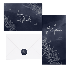 Hochzeitskartenset feine Zweige auf Aquarell in Nachtblau