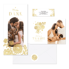Hochzeitskartenset goldene Blumenspitze auf Weiß