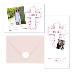 Konfirmation - Kreuz Farbspritzer rosa