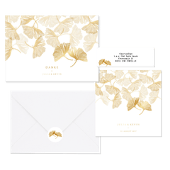 Hochzeitskartenset goldener Gingko Stempel