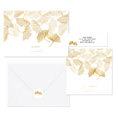 Hochzeitskartenset goldener Gingko Stempel
