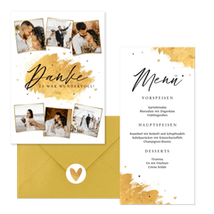 Hochzeitskartenset Pinselstrich Goldlook