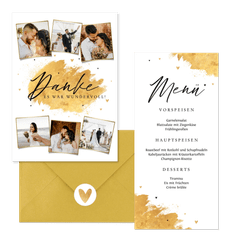 Hochzeitskartenset Pinselstrich Goldlook