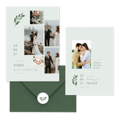Hochzeitskartenset einfacher grüner Zweig