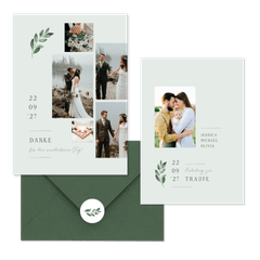 Hochzeitskartenset einfacher grüner Zweig