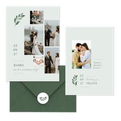Hochzeitskartenset einfacher grüner Zweig