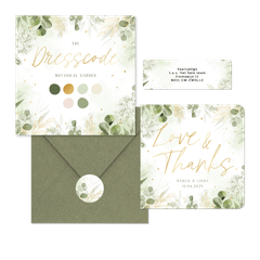 Hochzeitkartenset mit vielen grünen Zweige in Aquarell