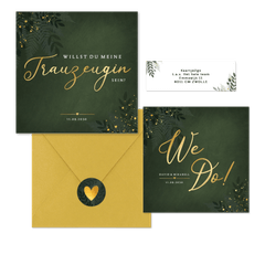 Hochzeit - Dunkelgrün Zweige und Goldsprenkel