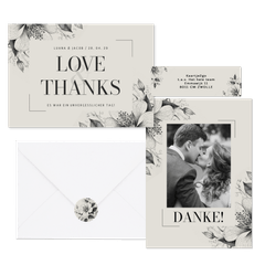 Hochzeitskartenset  Vintage Blumen als Kohlezeichnung