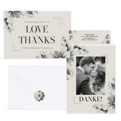 Hochzeitskartenset  Vintage Blumen als Kohlezeichnung