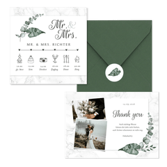 Hochzeitskartenset helles Marmor mit Botanik