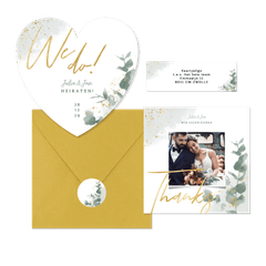 Hochzeitskarten Pastellgrün botanisch mit Eukalyptus