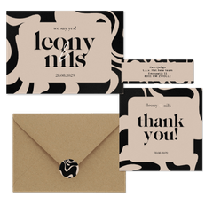 Hochzeitskartenset mit abstrakten Wellenformen Schwarz & Beige