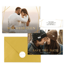 Hochzeitskartenset goldene grafische Linien