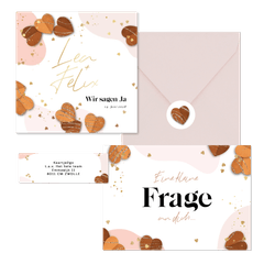 Hochzeitskartenset Papierherzen und Goldelemente