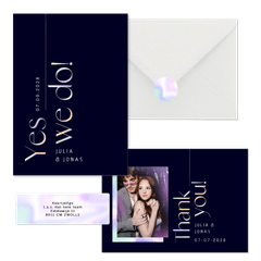 Hochzeitskarten modernes Set mit Holo-Schrift & Mr. & Mrs.