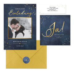 Hochzeitskartenset schlicht Gold auf Dunkelblau