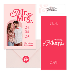 Hochzeitskartenset in Pink Retro mit Foto 