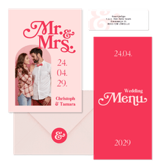 Hochzeitskartenset in Pink Retro mit Foto 