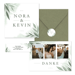 Hochzeitskartenset Zierliche Blätter Mintgrün