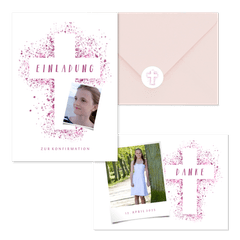 Konfirmation - Kreuz Farbspritzer rosa