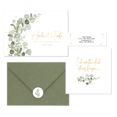 Hochzeitskartenset Aquarellzweige Eukalyptus