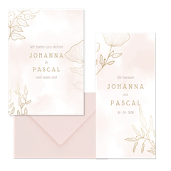 Hochzeitskartenset feine Blumen Line-Art in Gold & Rosa