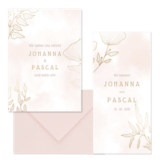 Hochzeitskartenset feine Blumen Line-Art in Gold & Rosa