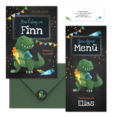 Einschulung - Fröhlicher Dino mit Schultüte