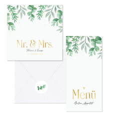 Hochzeitskartenset Blattgrün & Gold
