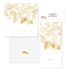 Hochzeitskartenset goldener Gingko Stempel