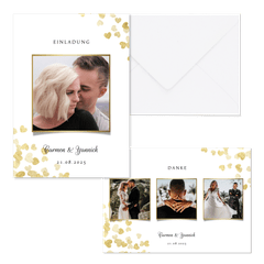 Hochzeitskartenset goldene Herzen Konfetti