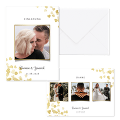 Hochzeitskartenset goldene Herzen Konfetti