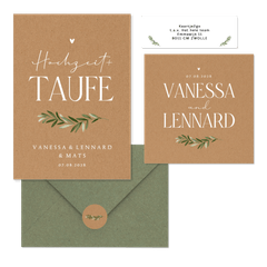 Hochzeitskartenset schlicht Zweig auf Kraftpapier 