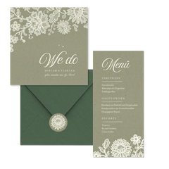 Hochzeitskartenset Spitze auf Olivgrün