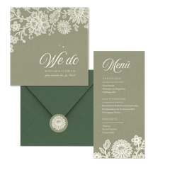 Hochzeitskartenset Spitze auf Olivgrün