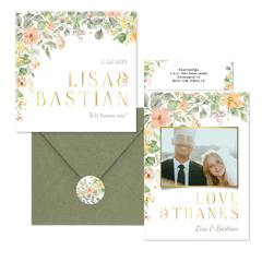 Hochzeitskartenset mit bunten Blumenranken in Aquarell