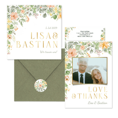 Hochzeitskartenset mit bunten Blumenranken in Aquarell