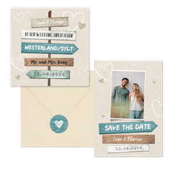 Hochzeitskartenset Wegweiser Sandstrand