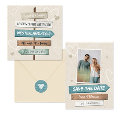 Hochzeitskartenset Wegweiser Sandstrand