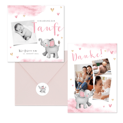 Taufe - Elefant Aquarell rosa