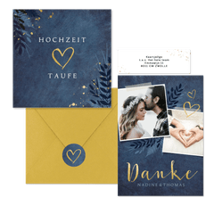 Hochzeitskartenset dunkelblaue Botanik