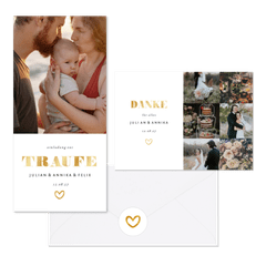 Hochzeitskarten simpel Goldlook mit Fotos